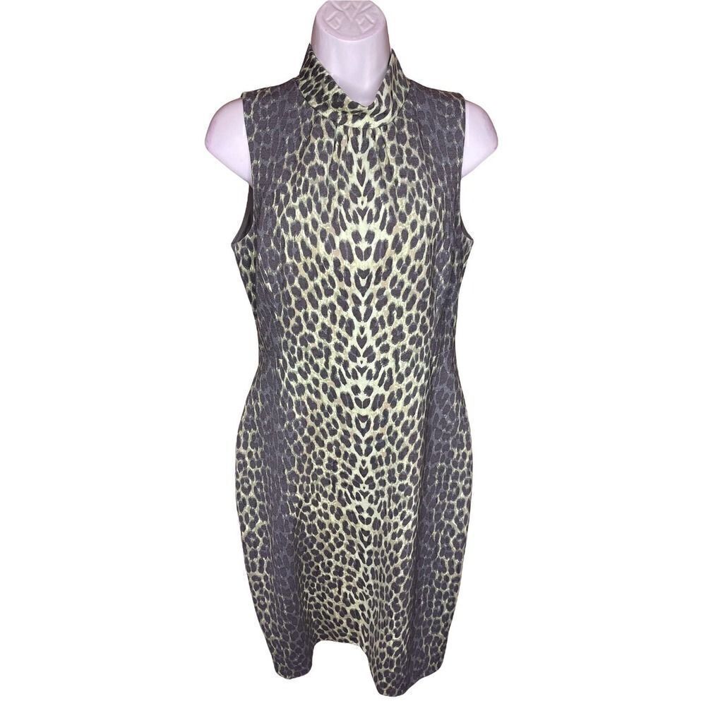 Kay Unger Green Animal Print Sheath Dress with Jacket Size 8